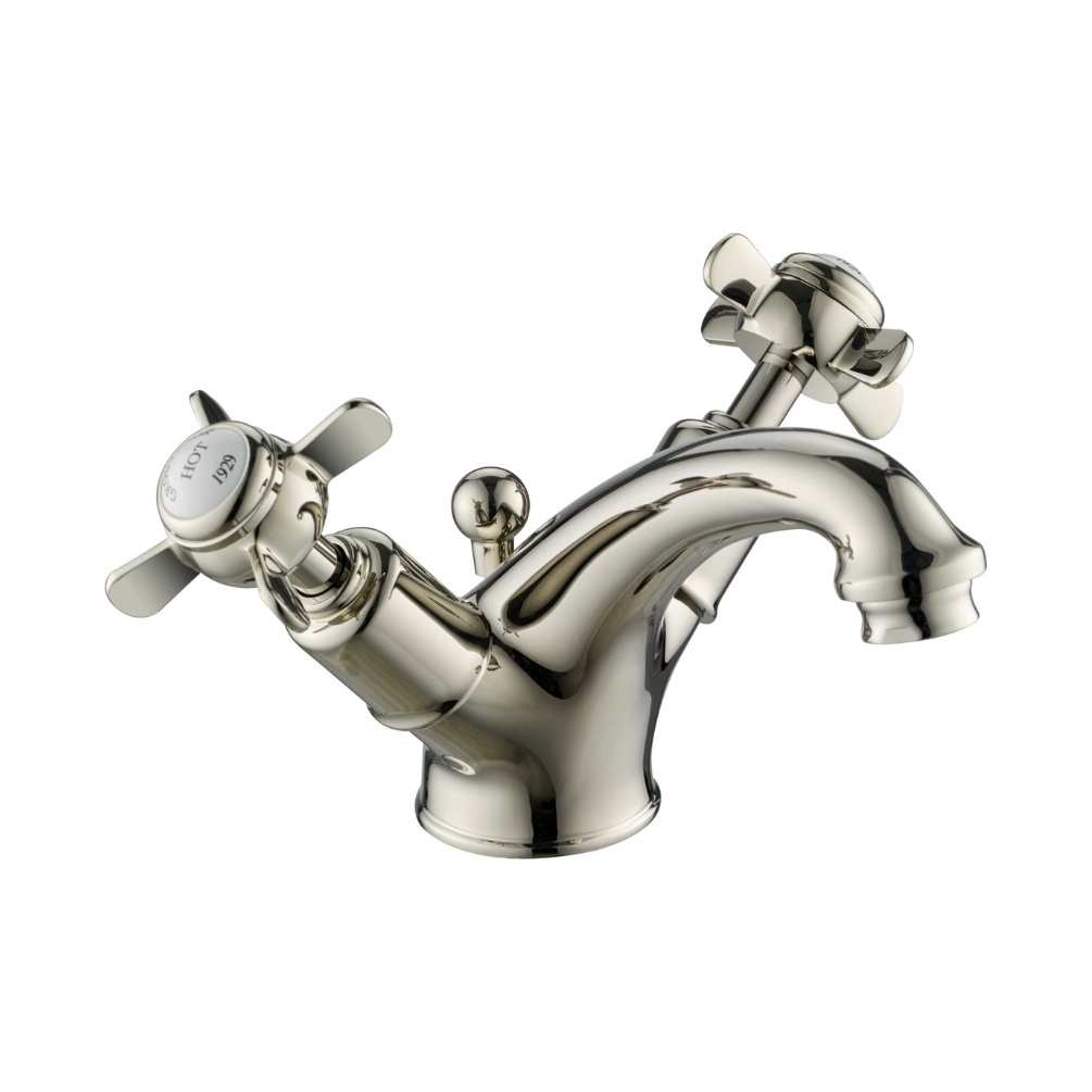 JTP Grosvenor Pinch Nickel Basin Mixer with Pop Up Waste Cut Out
